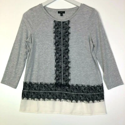 Talbots 3/4 sleeve layered lace tee top tshirt grey size p petite - Image 1 of 3
