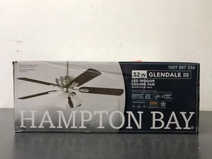 52" LED Brushed Nickel Ceiling Fan Hampton Bay Glendale III with Pull Chains - Picture 1 of 2