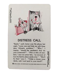 Distress Call 1939 Cartoon Joker Single Swap Playing Card Red Stars Blue Vintage - Picture 1 of 4