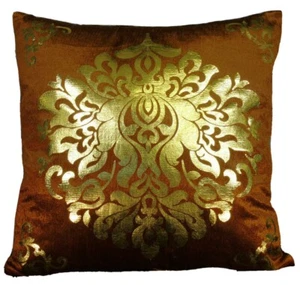 Decorative Throw Pillow Cushion Cover Brown Mandala Gold Foil Accent 18" Square - Picture 1 of 9