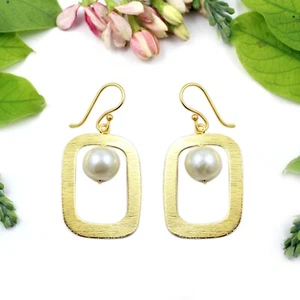 Geometric Designer Pearl Matte Finish Gold Plated Stylish Bohemian Earring - Picture 1 of 3