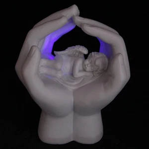 LED Light Up Hands and Sleeping Cherub - Figurine Decorative Angel Ornament - Picture 1 of 5