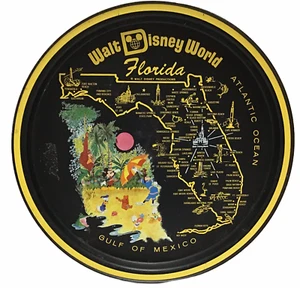 Vintage Walt Disney World Metal Tray Florida Black Round Serving Platter 11" - Picture 1 of 3