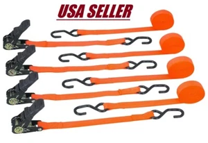 4pc, 1 in x 15 ft Ratcheting Tie Down Straps, Truck, Trailer, Boat, Moving - Picture 1 of 8