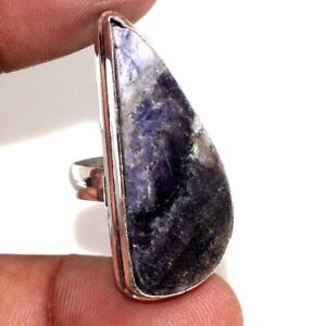925 Silver Plated-Purple Fluorite Gemstone Ethnic Ring Jewelry US Size-6 JW