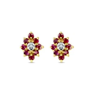 Ruby Cluster Vintage Style Earrings 10k Yellow Gold - Picture 1 of 3