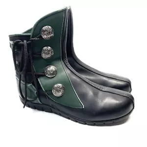 Son Of Sandlar Men's 4 Button Black and Green Leather Boots Size 13 Renaissance - Picture 1 of 10