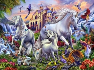 New Unicorn Fantasy Unicorns Throw Blanket Gift Plush Castle Rabbits Enchanted - Image 1 of 3