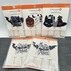 Halloween Cupcake Toppers Crafts Bats Witch Hat Shoes Pumpkins Party Picks Lot 5 - Picture 1 of 11