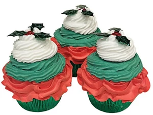 Juego de 3 cupcakes falsos de comida artificial conjunto de 3 cupcakes rojos verdes de Navidad - Imagen 1 de 9
