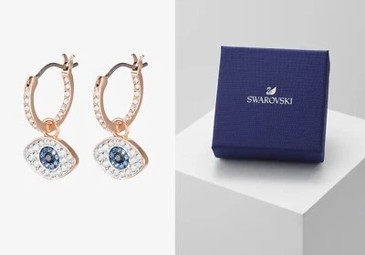 Nuevo en Caja de Regalo SWAROVSKI Marca 5425857 Oro Rosa Dúo Aro Mal de Ojos Pendientes  Foto 1 de 3