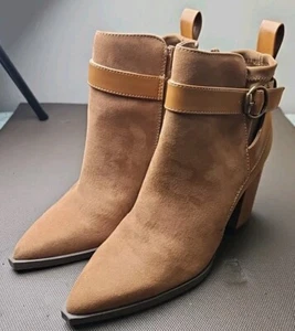8 SW New York hellbraune Stiefeletten Stiefel Damen Wildleder Größe 8 Reißverschluss mit Schnalle - Bild 1 von 10