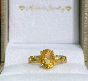 14k Solid Yellow Gold One Stone/ Solitaire Ring Natural Citrine. Sz 6.75 2.38 Gr - Picture 1 of 11