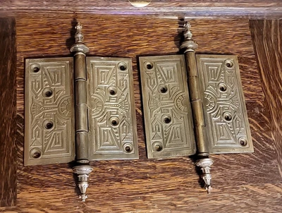 SET #2 BEAUTIFUL PAIR R&E VICTORIAN EASTLAKE BRASS 5"x5" STEEPLE TIP DOOR HINGES - Image 1 of 4