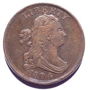 1804 Draped Bust Half Cent Plain 4 No Stem - Picture 1 of 2