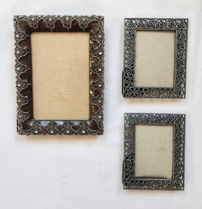 Lot Bundle Pewter Frames. Scroll, Ornate.4x6, 2-2x3. Brown Marbled Enamel. - Picture 1 of 1