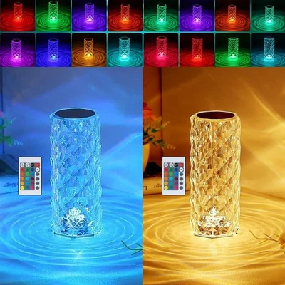 Lampara Cristal 16 Colores LED Para Mesa Mesita De Noche USB Con Control Remoto Foto 1 de 4