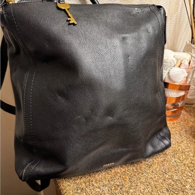 Fossil Elina Convertible Black Pack Black Leather Bag with Gold Key Charm - Image 1 of 3