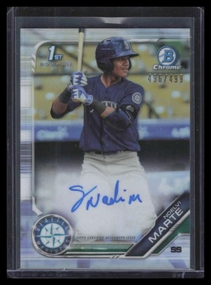 2019 Bowman Chrome Prospect Autographs Refractor Noelvi Marte RC Auto 496/499 - Image 1 of 2