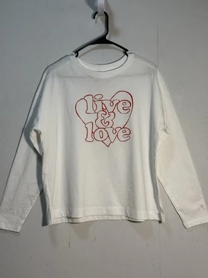 Old Navy Long Sleeve Shirt White Live & Love Graphic Women’s Sz M 100% Cotton - Image 1 of 4