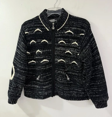 Suéter de punto con cremallera abstracta negro marfil Jamie Sadock vintage bolsillos talla pequeña Foto 1 de 4