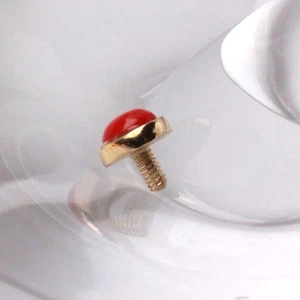 14Kt Yellow Gold Round Dermal Top with Red Coral - Picture 1 of 3