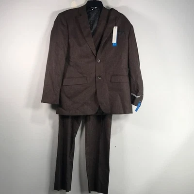 Perry Ellis Portfolio 3pc Slim Fit Suit, Men's Size 40S/34 - Brown - Image 1 of 4