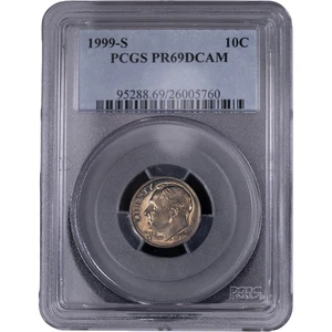 1999-S 10c Roosevelt Clad Proof Dime ~ PCGS PR69DCAM - Bild 1 von 2