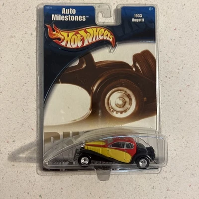 2001 Hot Wheels Auto Milestones 1933 BUGATTI Red-Yellow w/Real Riders ChromeDDSp - Image 1 of 2