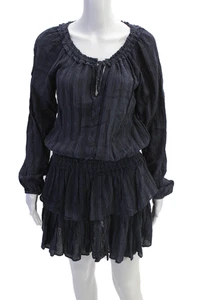 Love Shack Fancy Womens Long Sleeves Tiered A Line Dress Navy Blue Size Medium - Picture 1 of 6