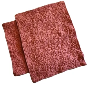 2~ Pottery Barn Belgian Flax Linen Floral Stitch Quilted Shams Rosewood STANDARD - Picture 1 of 8