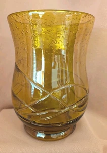 Vintage MCM Amber Glass Vase Bubble Art Glass Retro 8” Tall Hand Blown Beautiful - Picture 1 of 6