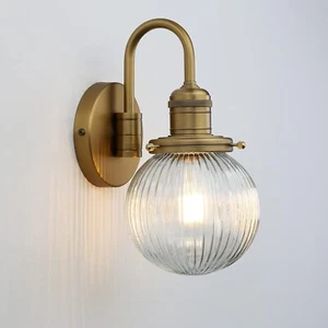 Antique Gold Ribbed Sconce Wall Light - Picture 1 of 3