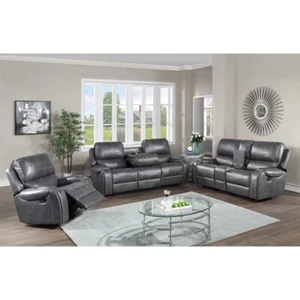 3PC Gray Manual Rocking Sofa Set with USB Port + 2 Power Outlets - Picture 1 of 4