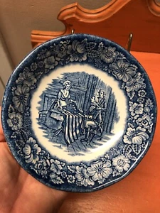 Liberty Blue Staffordshire Berry Bowl Betsy Ross Flag 5" vintage eagle mark - Picture 1 of 10