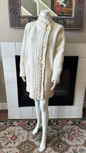 1940s Hand Made Ivory Cable Knit Wool Button Coat Lined Armpit-armpit 23” Unique - Picture 1 of 24