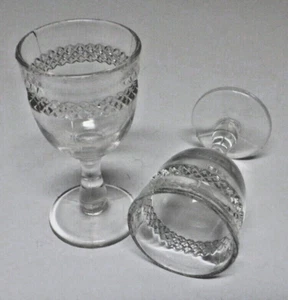 2 EAPG QUEBEC DIAMOND BAND Clear Wine Glass Stem 4” Antique Stemware - Picture 1 of 5