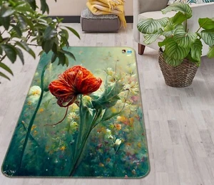 3D Zarte Rote Blüten H9229 Mat Elegant Foto Teppich Wolldecke Erin - Picture 1 of 5
