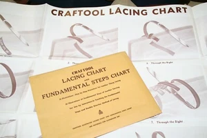 Leather Craft  LACING CHART /  FUNDAMENTAL LEATHER CARVING Vintage Patterns NEW - Imagen 1 de 9