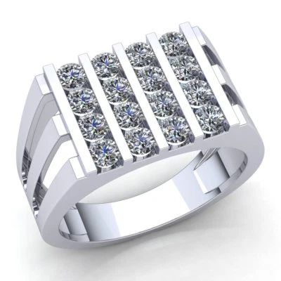 Genuine 2ctw Round Cut Diamond Mens Modern Bar Set Engagement Ring 14K Gold - Image 1 of 4