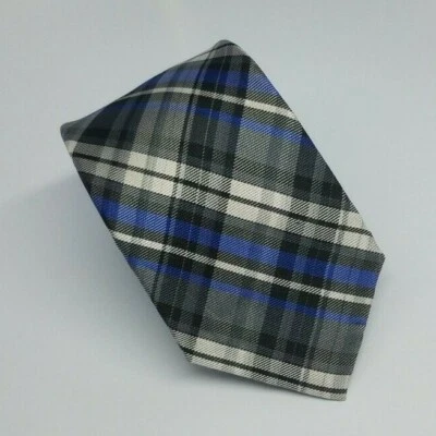 Ben Sherman 真丝领带灰色蓝色白色格子男式领带紧身 58 x 2.75  — 第 1/4 张图片
