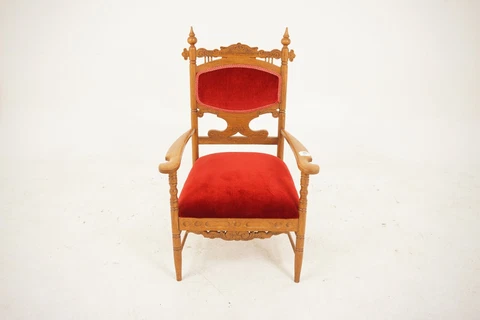 American Ant. Oak Upholstered Eastlake Style Arm Chair, American 1890, H890 Cover