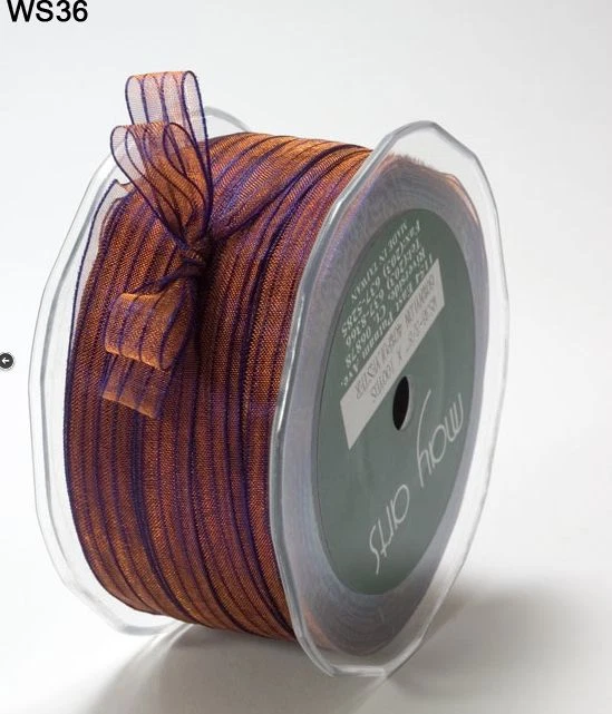 3/8" Sheer Iridescent Pinstripe Ribbon -May Arts -WS36-Orange/Purple - 100 yds - Image 1 of 1