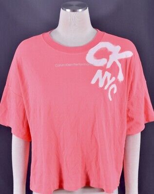 Calvin Klein Top Performance Women's T-Shirt Graffiti Logo Boxy Crop Pink Sz XL • 24.99€