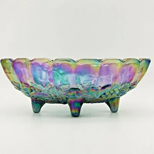 Cuenco Indiana Glass Azul Iridiscente Carnaval Cosecha Uva Patas Ovaladas - Imagen 1 de 8