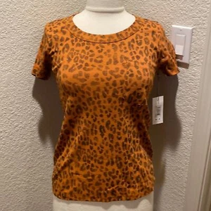 Three Dots Women’s Leopard Print Pocket Knit T-Shirt Orange & Black NWT Sz XS - Picture 1 of 10