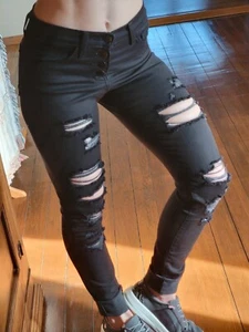 BARELY WORN! BUCKLE, FLYING MONKEY Black Jeans, Destructed Slashed, Size 24 - Bild 1 von 12