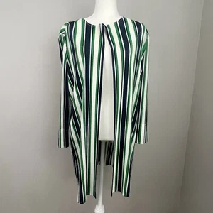 Chico's Traveler Gr. 3 XL, 16-18 grün, Crinkle Stoff Streifen offene Jacke - Bild 1 von 10