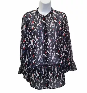 Blusa Club Monaco Estampada Floral Para Mujer XS Azul Semi Transparente Botón Frontal - Imagen 1 de 7