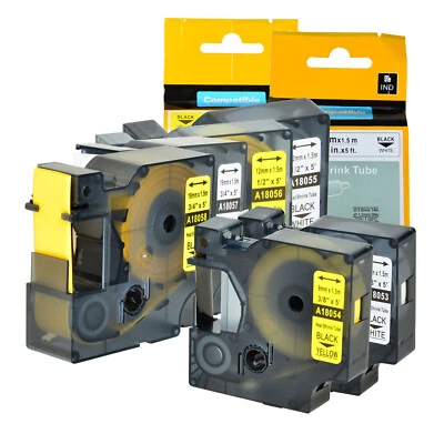 Schrumpfschlauch Etikette für DYMO Rhino 4200 5000 5200 6000 Gelb Weiß 9-19mm